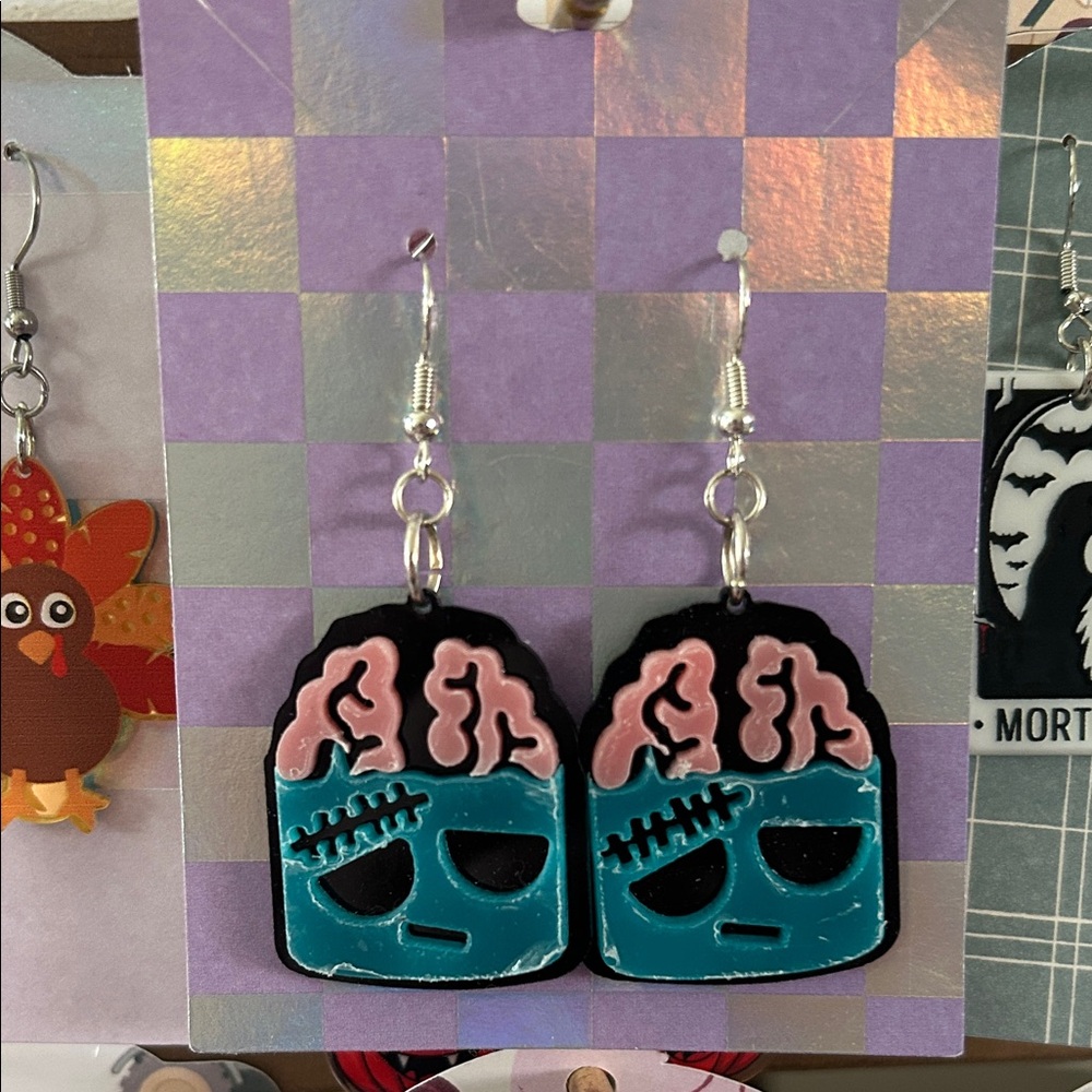 Zombie Frankenstein Brain Earrings